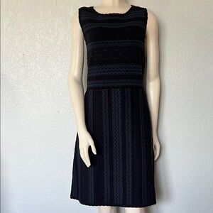 Chic Ann Taylor Navy Stretch Textured Jacquard Dress Knee Length Size Large